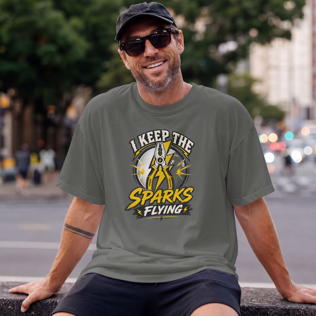 I Keep the Sparks Flying T-Shirt — Electrician Plier Tool Tee
