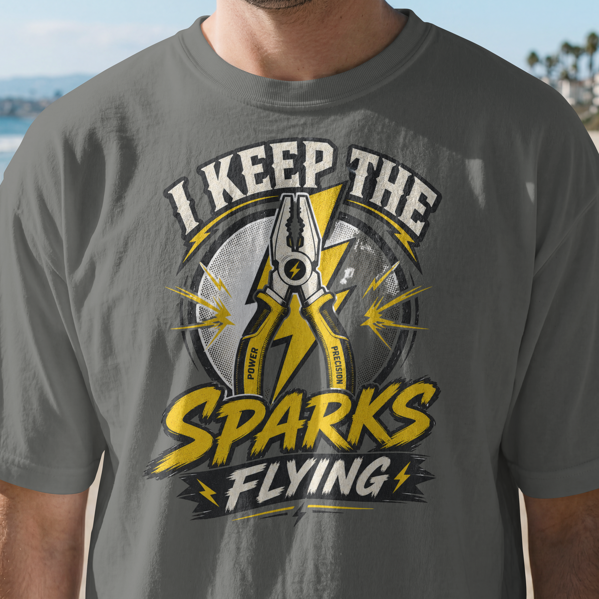 I Keep the Sparks Flying T-Shirt — Electrician Plier Tool Tee
