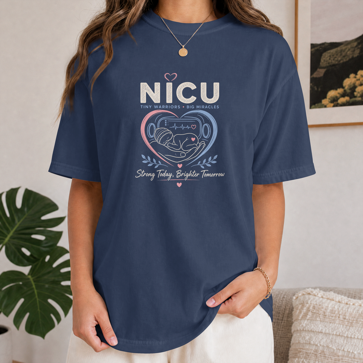 NICU Nurse Tiny Warriors Big Miracles tee, folded listing shot