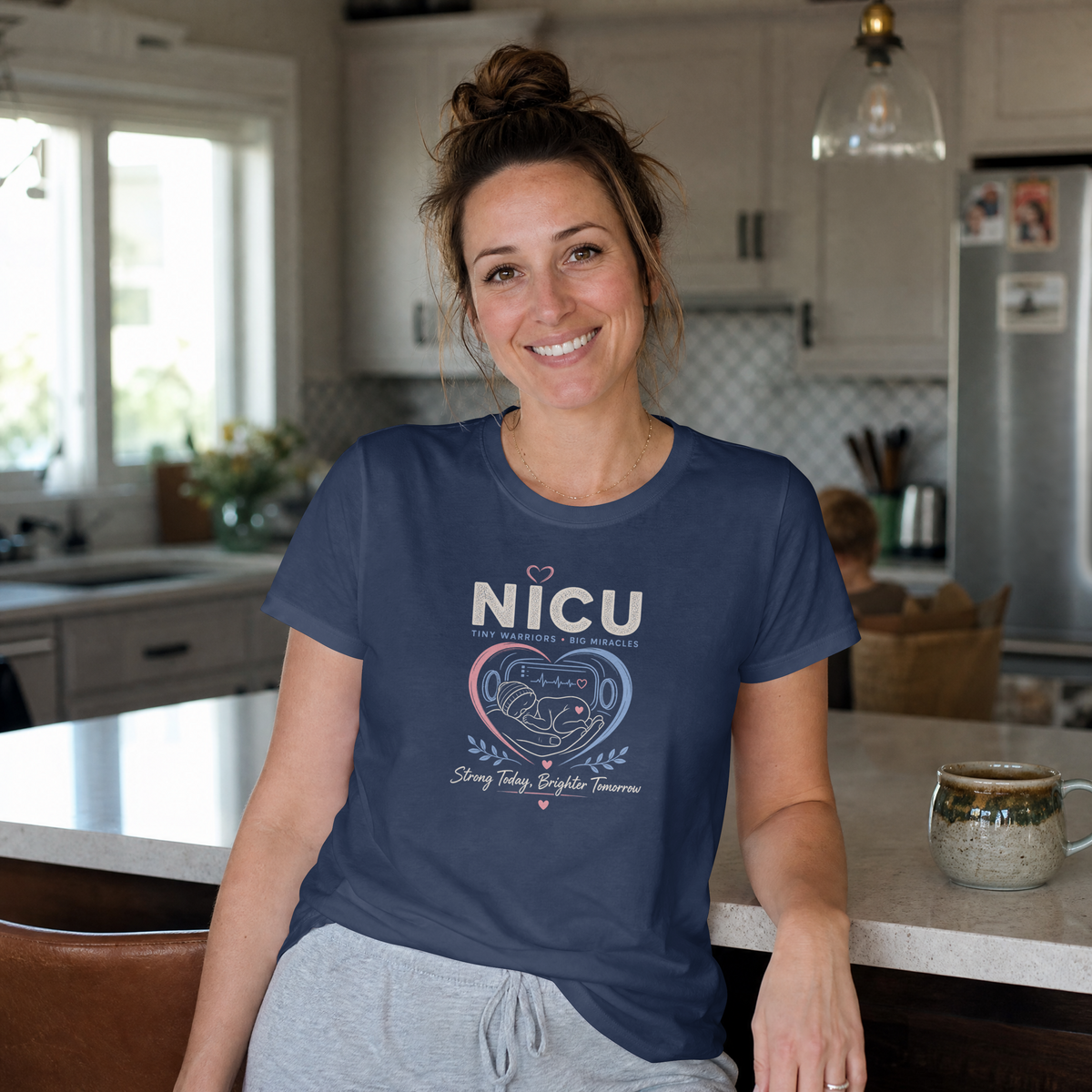 NICU Nurse Tiny Warriors Big Miracles tee, fabric and print close-up