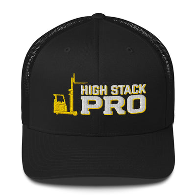 High Stack Pro reach truck operator trucker hat in black, front view