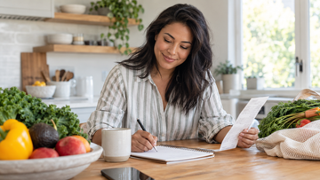 Budget-conscious shopper planning groceries and household spending