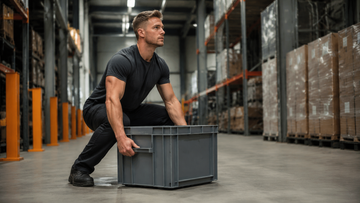 Warehouse worker preparing for physical labor with a safe warmup
