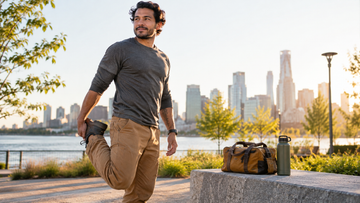 Active worker stretching outdoors after a workday