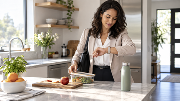Busy adult packing lunch during a rushed morning routine