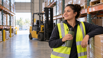 Warehouse worker taking a break in a distribution center