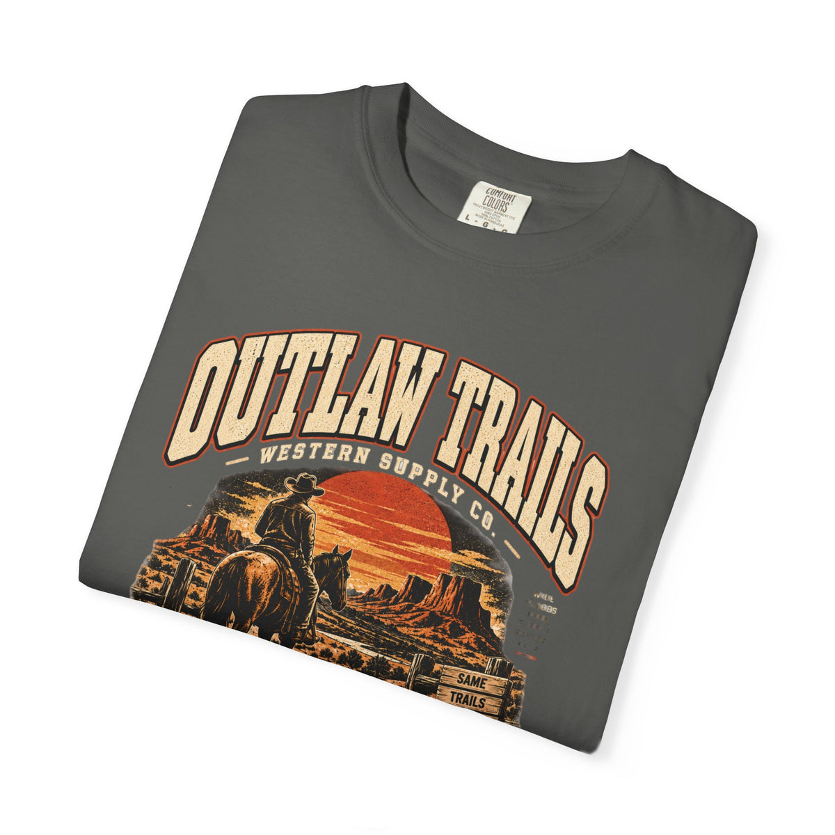 Outlaw Trails Vintage Western T-Shirt — Frontier Division Graphic Tee