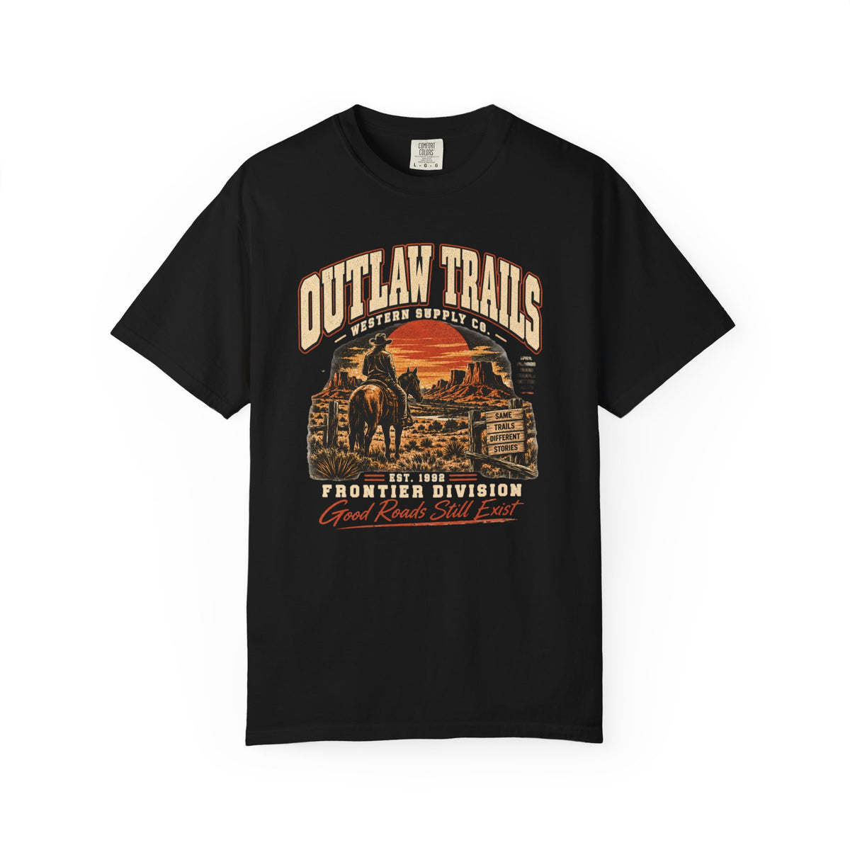 Outlaw Trails Vintage Western T-Shirt — Frontier Division Graphic Tee