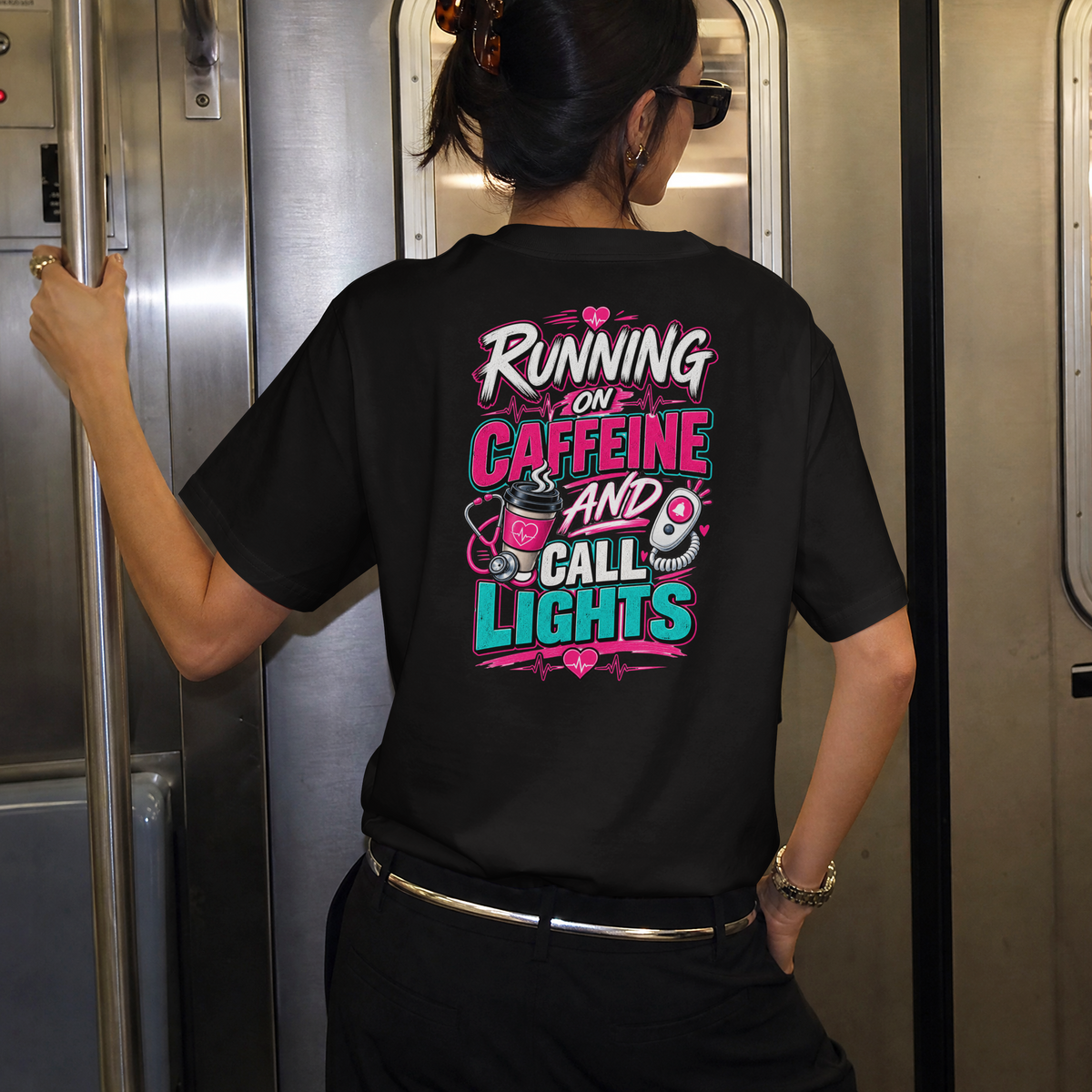 Running on Caffeine and Call Lights T-shirt | Nurse RN Healthcare Tee
