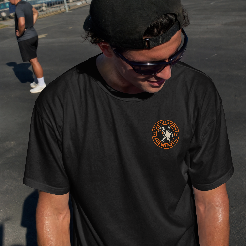 Running on Caffeine and Rate Metrics T-Shirt — Warehouse Worker Tee