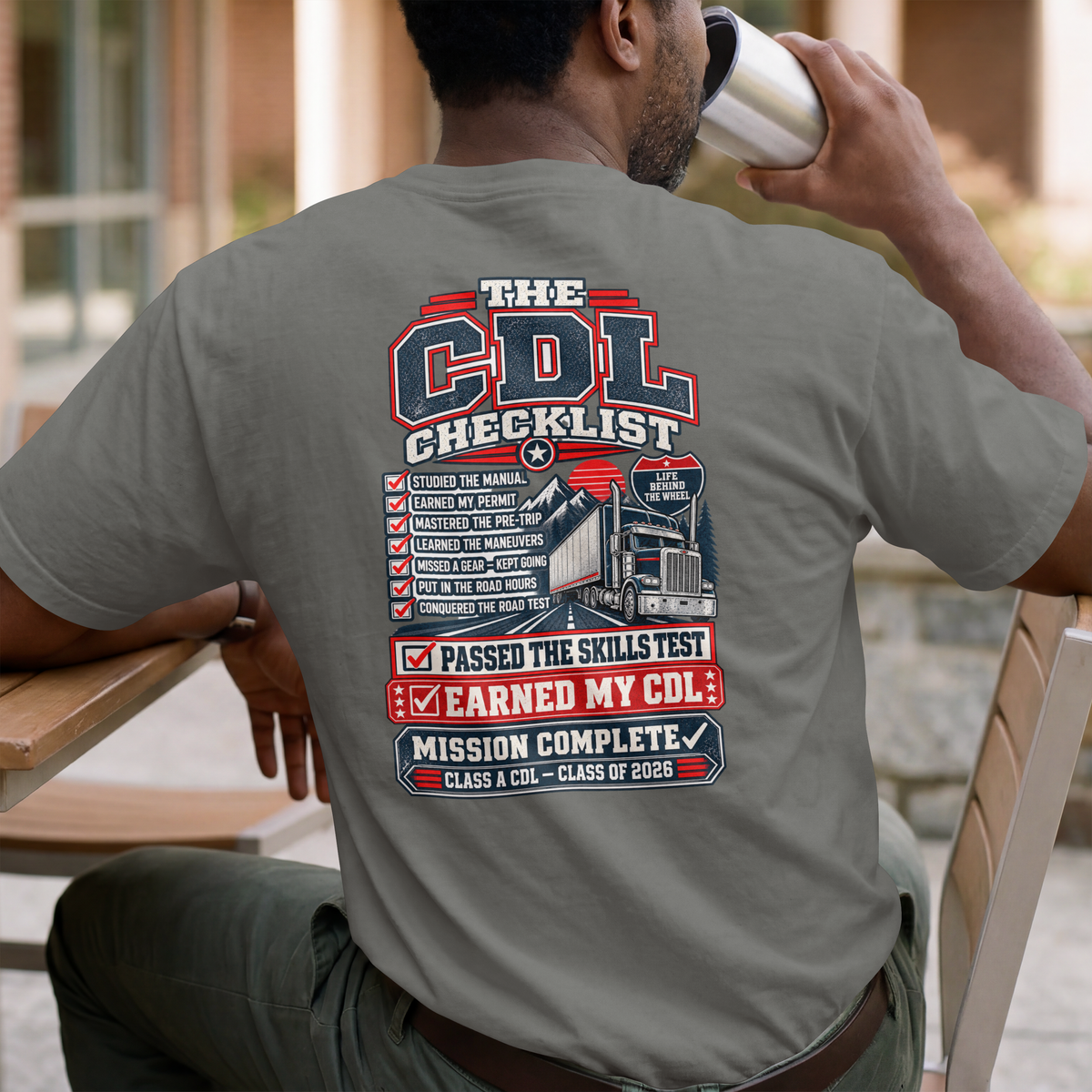 CDL Checklist T-Shirt — "Passed the Skills Test, Earned My CDL" Trucker Shirt