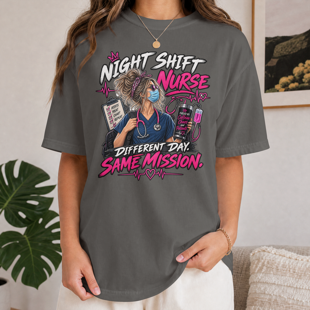 Night Shift Nurse – Different Day Same Mission Unisex T-Shirt