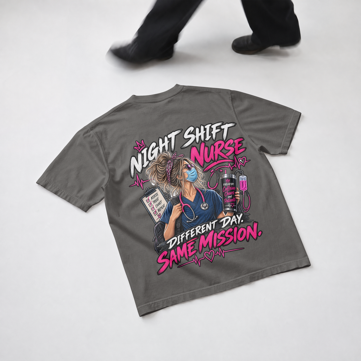 Night Shift Nurse – Different Day Same Mission Unisex T-Shirt