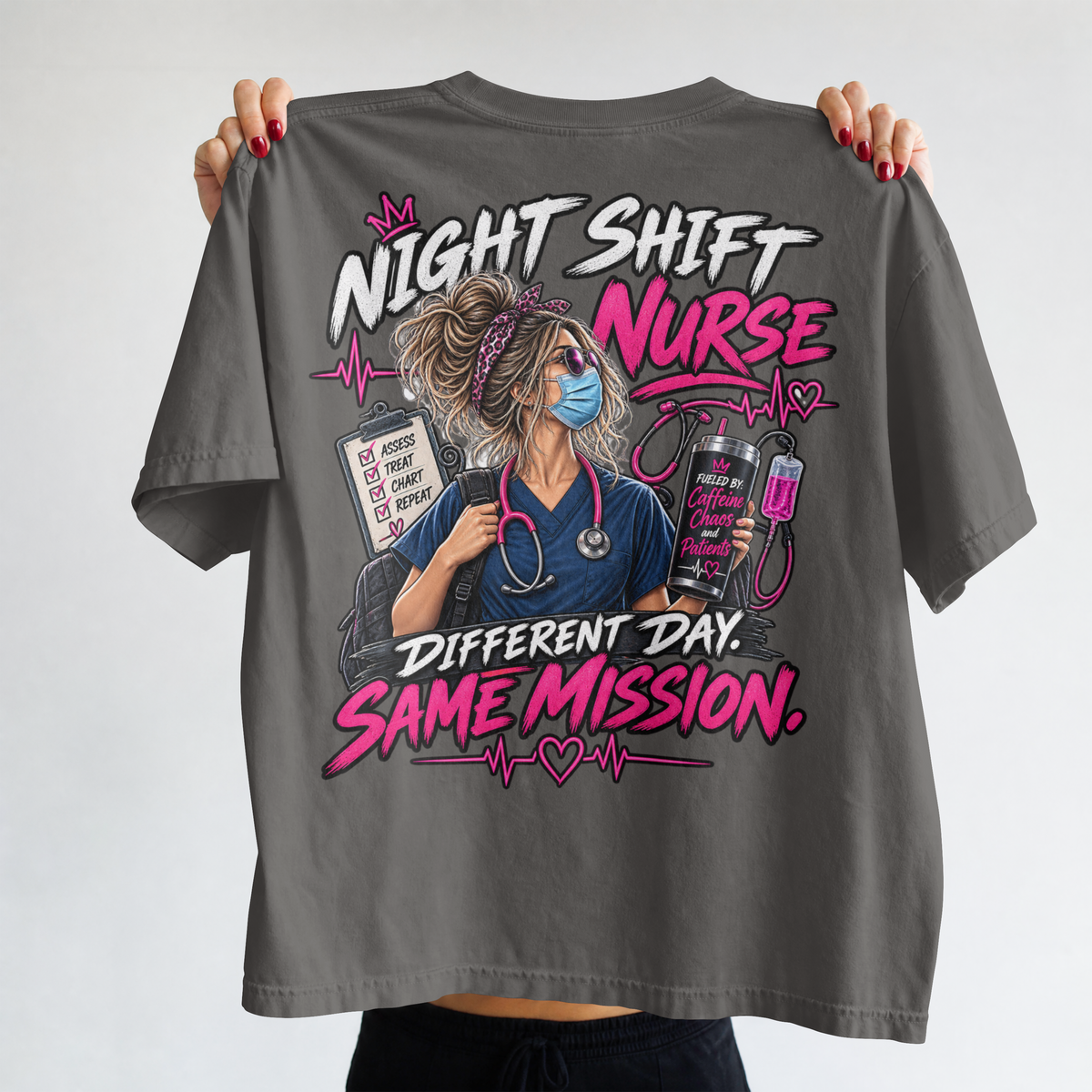 Night Shift Nurse – Different Day Same Mission Unisex T-Shirt