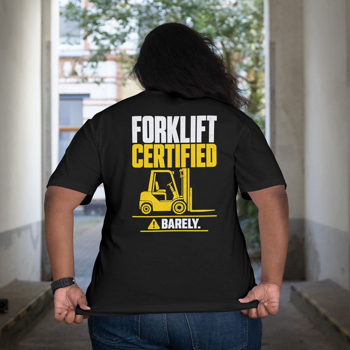 Forklift Certified Barely T-Shirt — Funny Forklift Operator Tee