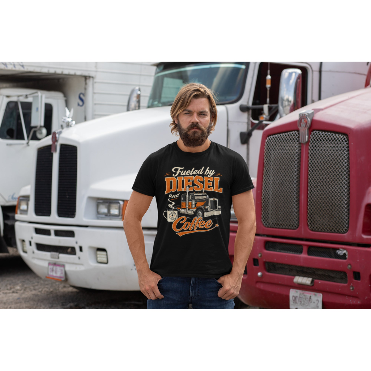 Fueled By Diesel & Coffee | Vintage Trucker Tee, product view 3