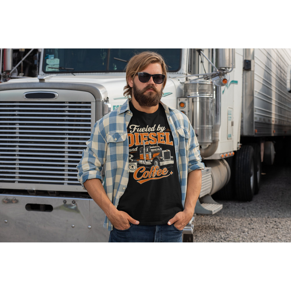Fueled By Diesel & Coffee | Vintage Trucker Tee, product view 4
