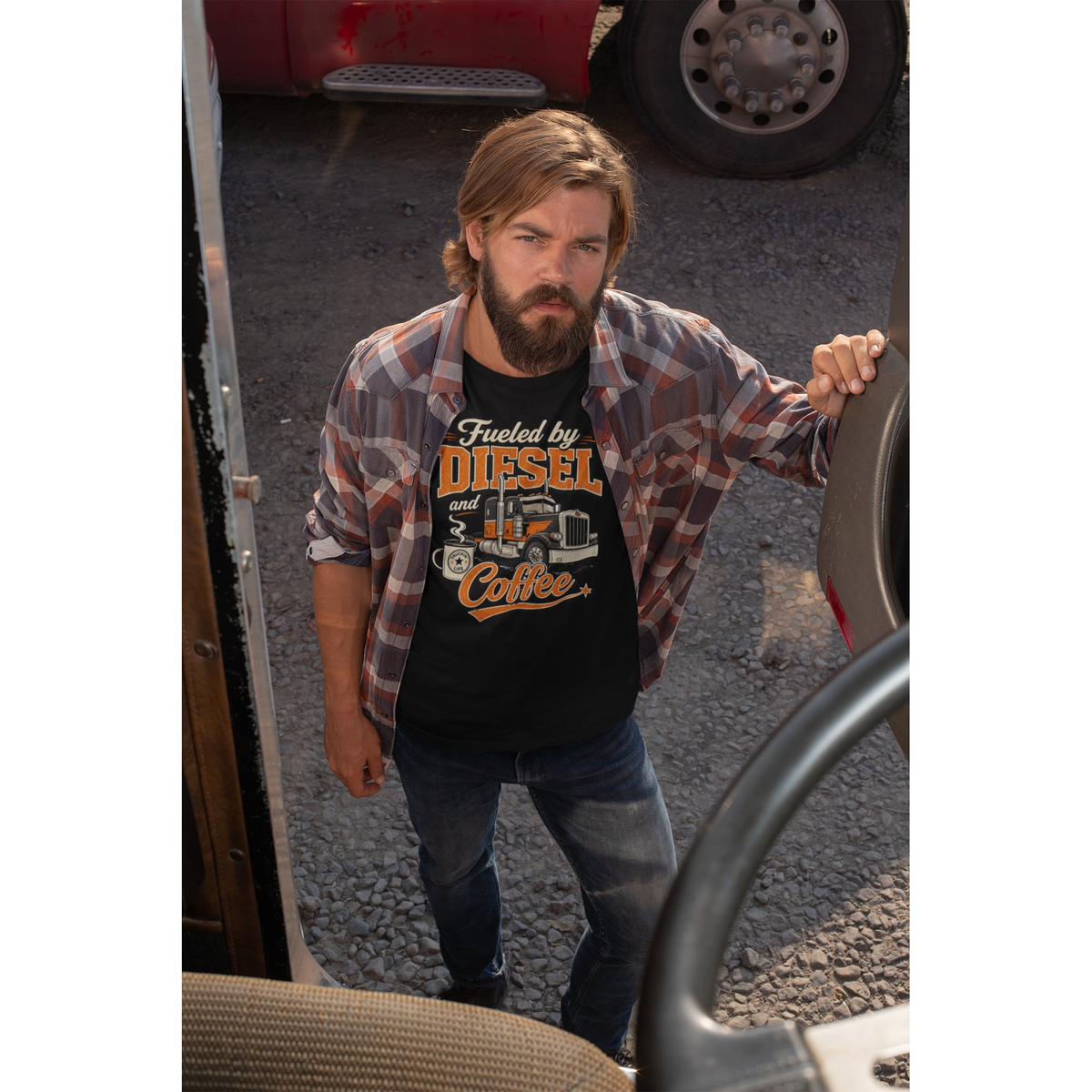 Fueled By Diesel & Coffee | Vintage Trucker Tee, product view 5