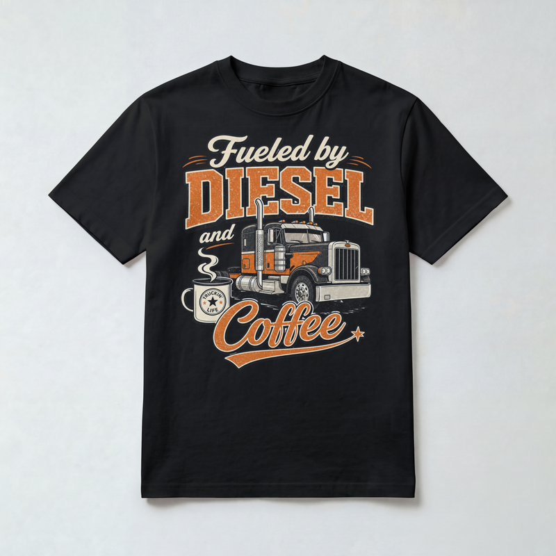Fueled by Diesel and Coffee Trucker T-Shirt