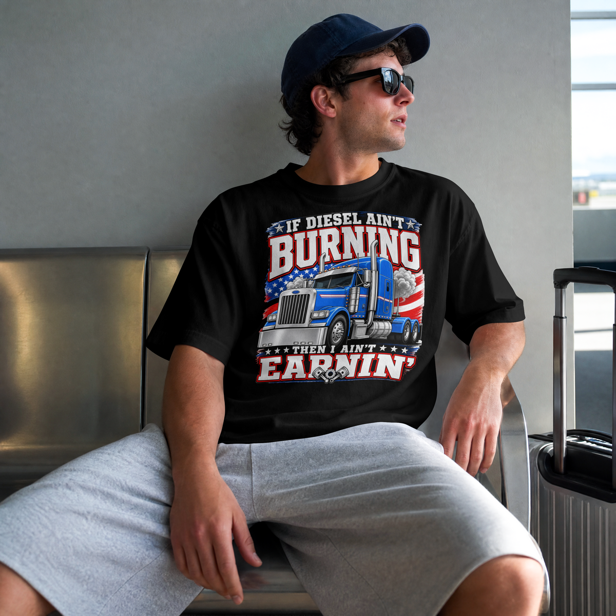 Trucker T-Shirt — “If Diesel Ain’t Burning Then I Ain’t Earnin’” Patriotic Semi Truck Tee