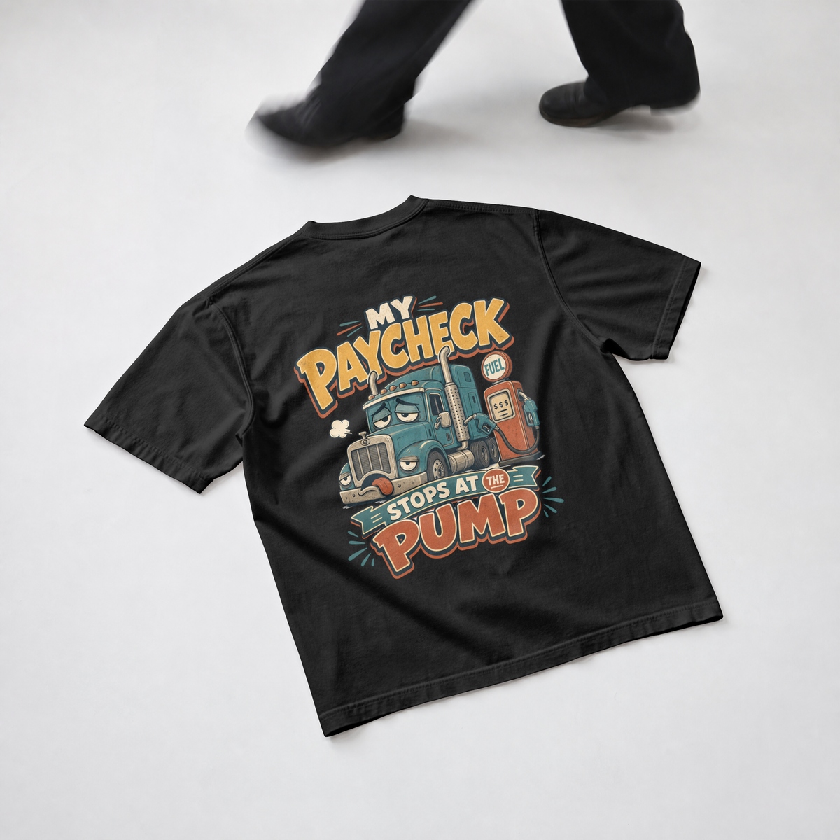 Truck Driver T-Shirt — "My Paycheck Stops at the Pump" Vintage Gas Truck Tee