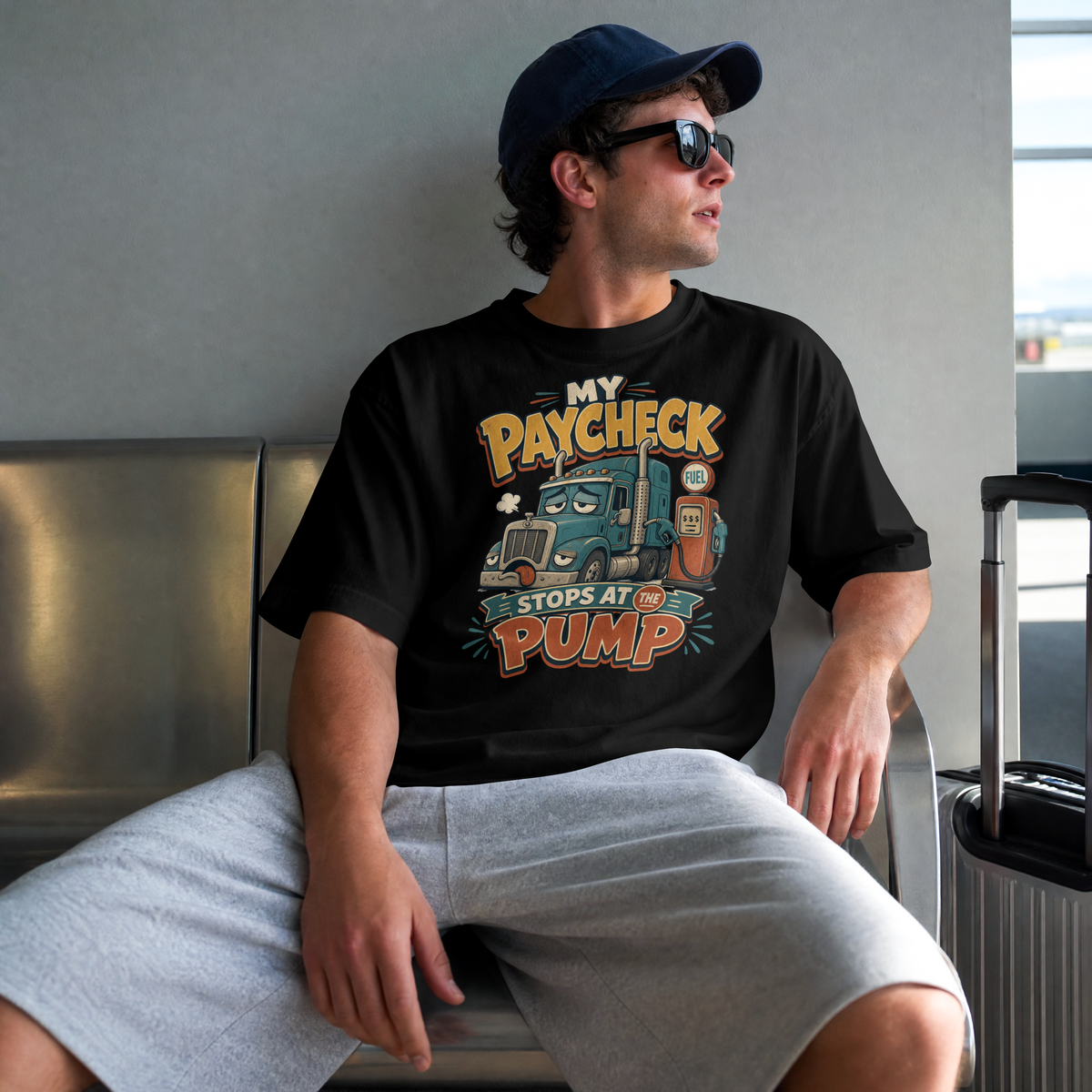 Truck Driver T-Shirt — "My Paycheck Stops at the Pump" Vintage Gas Truck Tee