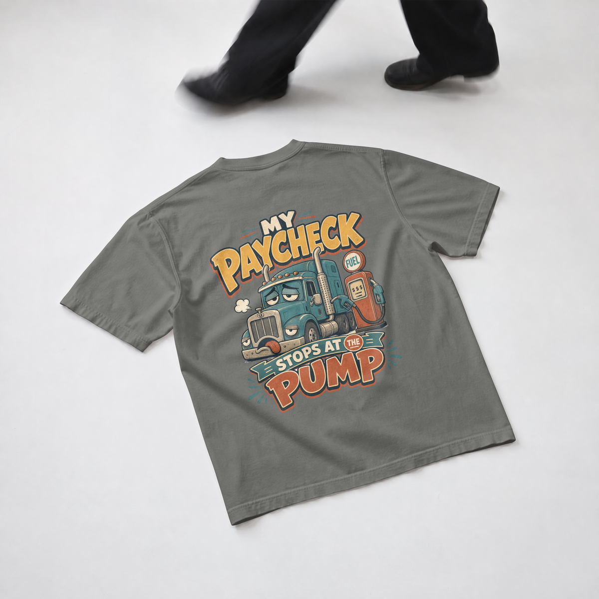 Truck Driver T-Shirt — "My Paycheck Stops at the Pump" Vintage Gas Truck Tee