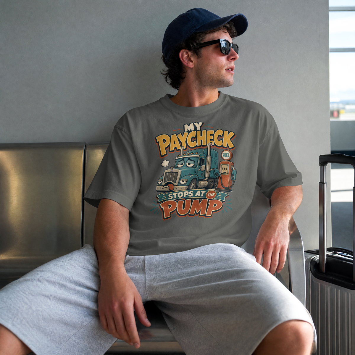 Truck Driver T-Shirt — "My Paycheck Stops at the Pump" Vintage Gas Truck Tee