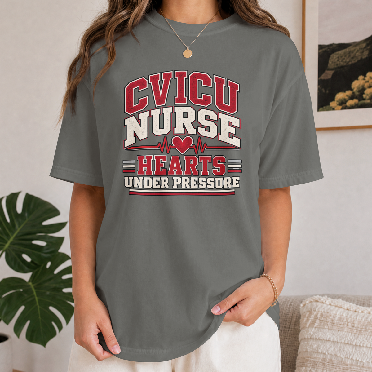 CVICU Nurse T-Shirt — "Hearts Under Pressure" Cardiovascular ICU Shirt
