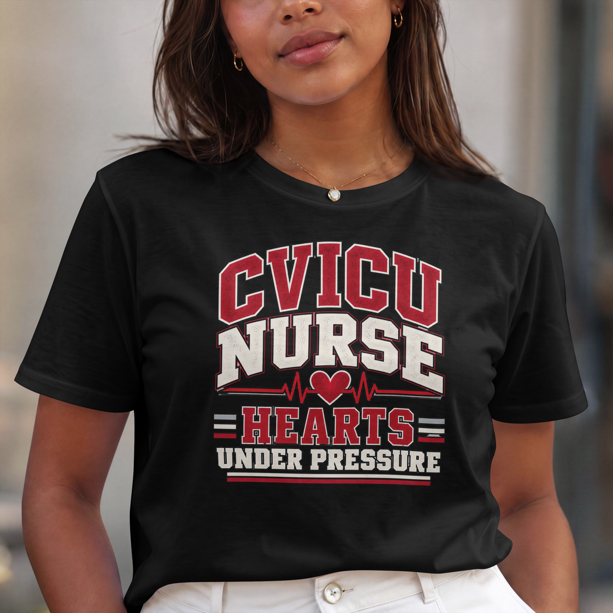 CVICU Nurse T-Shirt — "Hearts Under Pressure" Cardiovascular ICU Shirt
