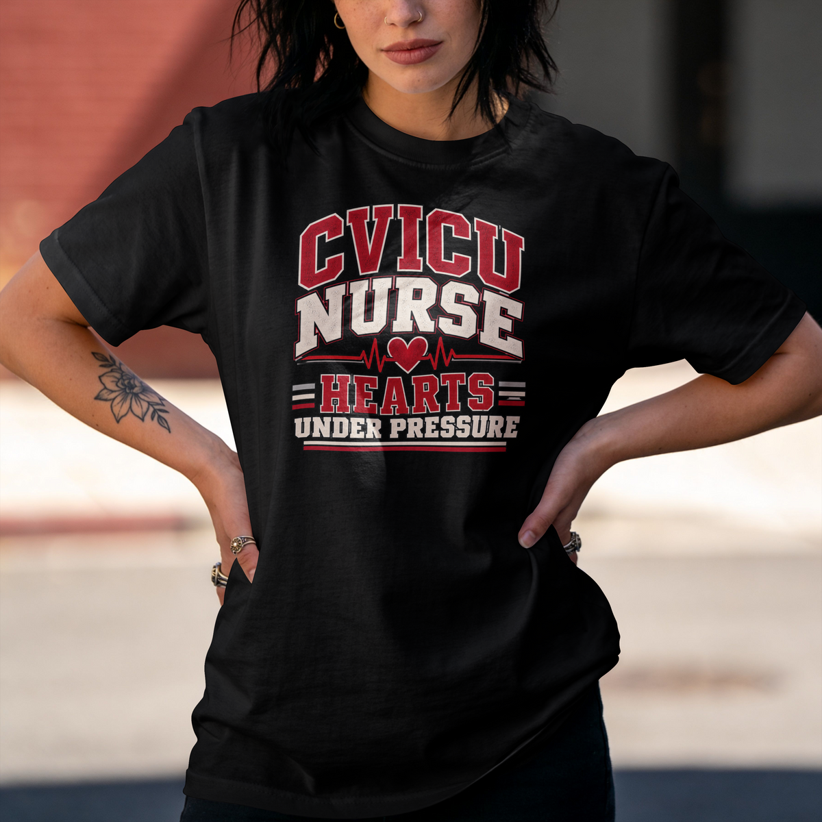 CVICU Nurse T-Shirt — "Hearts Under Pressure" Cardiovascular ICU Shirt
