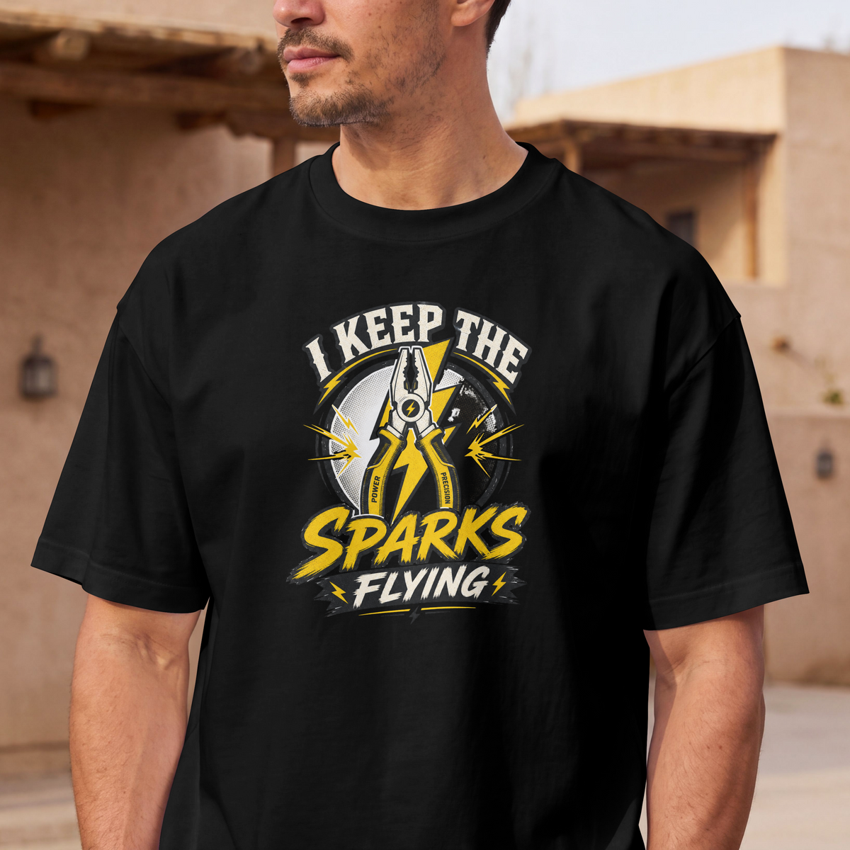 I Keep the Sparks Flying T-Shirt — Electrician Plier Tool Tee
