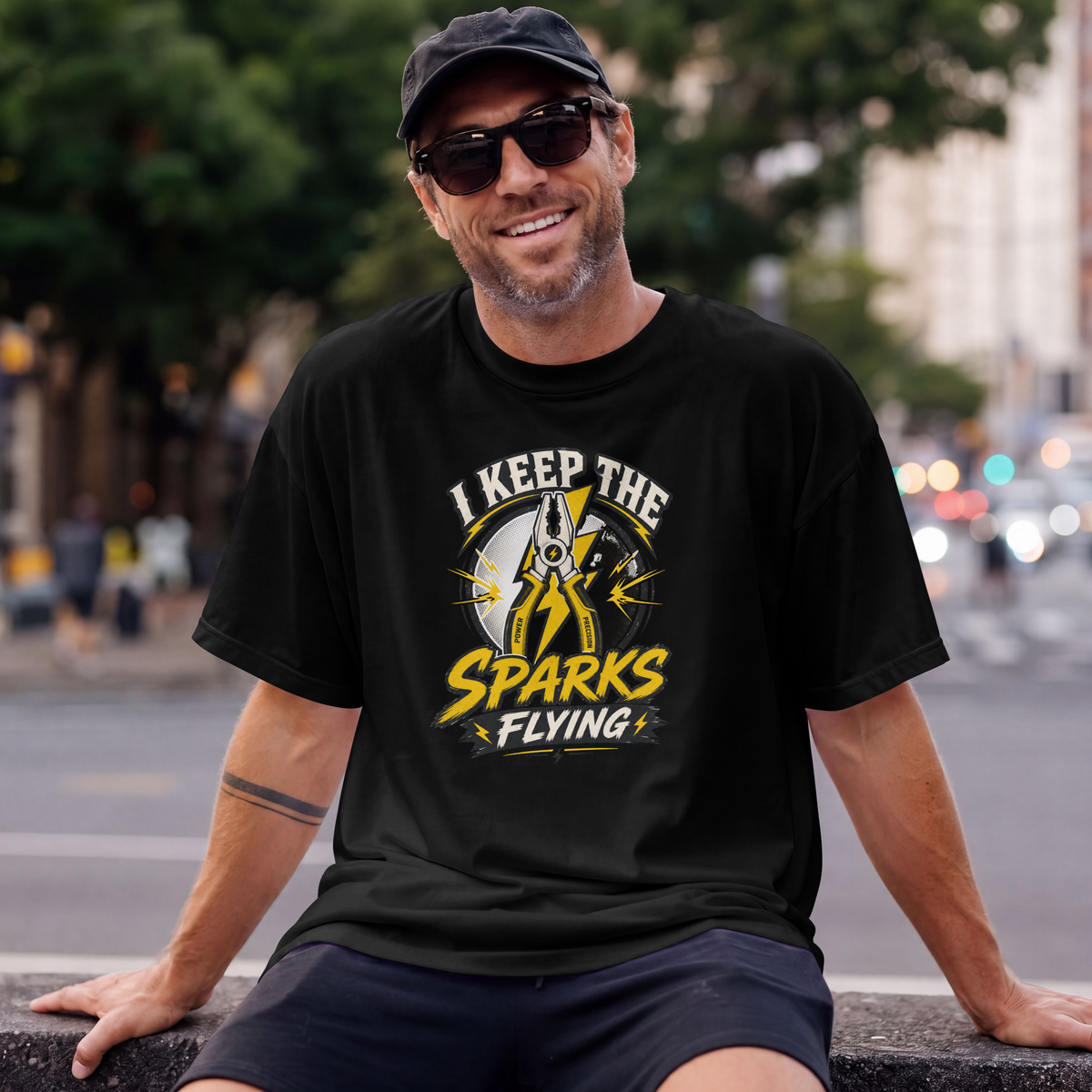 I Keep the Sparks Flying T-Shirt — Electrician Plier Tool Tee