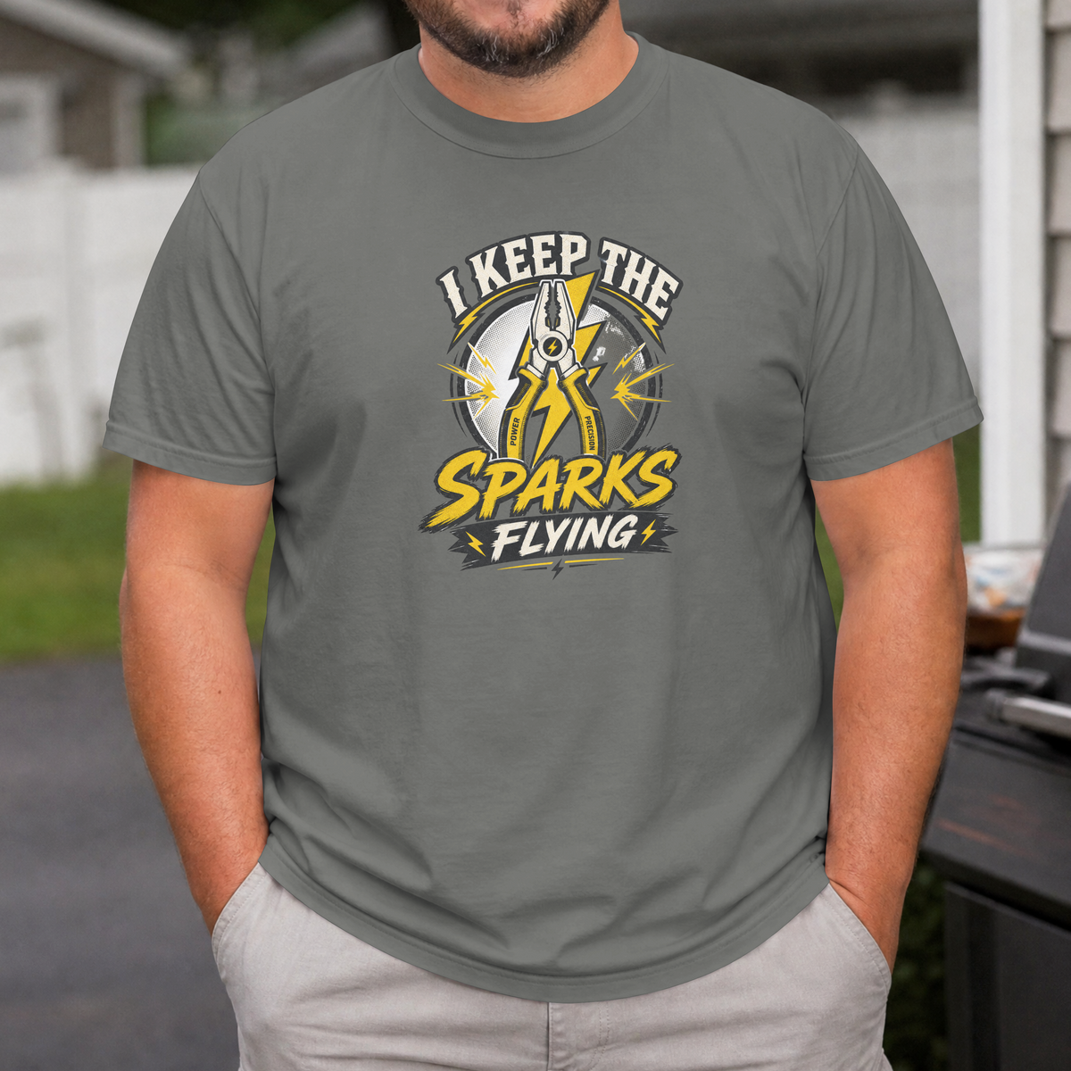I Keep the Sparks Flying T-Shirt — Electrician Plier Tool Tee