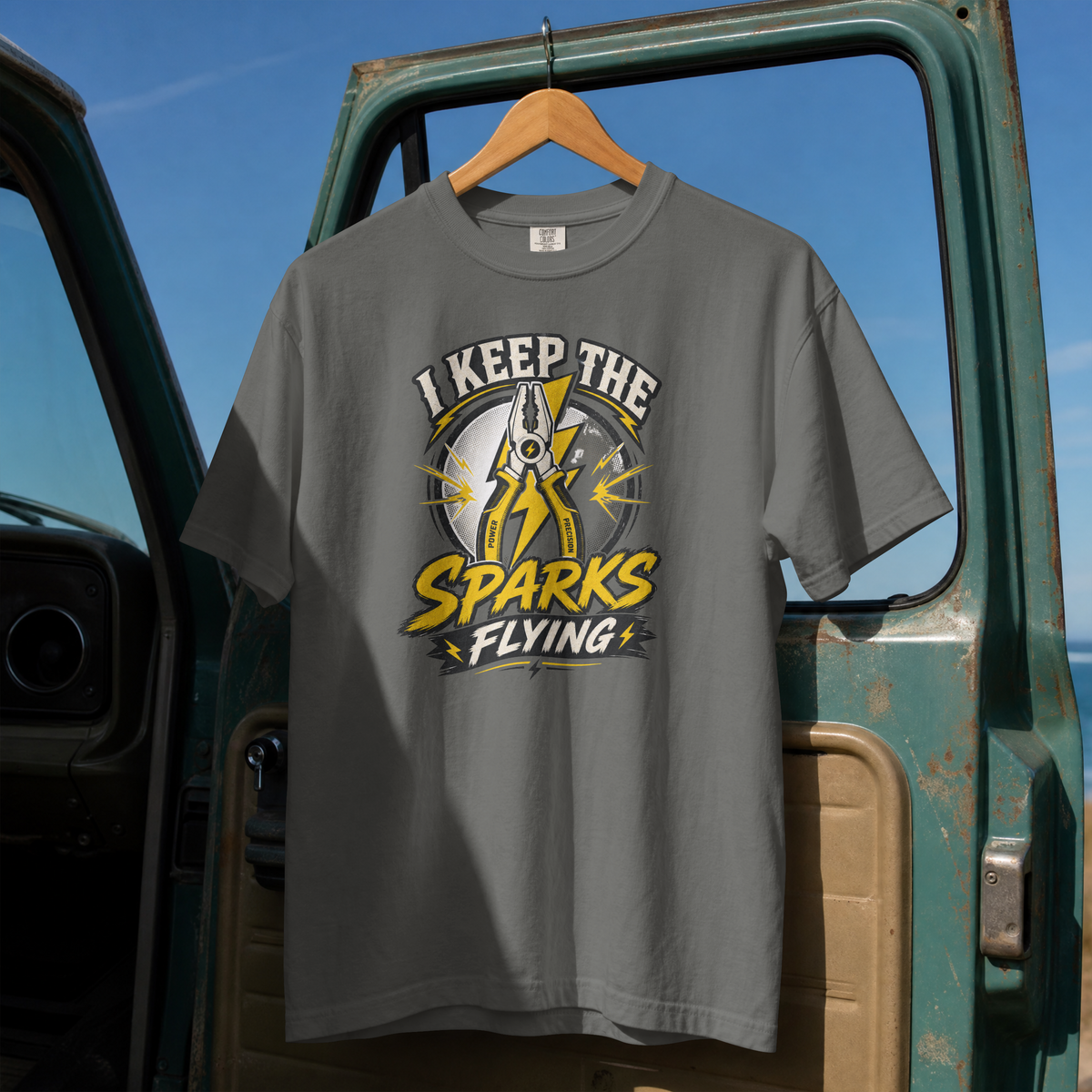 I Keep the Sparks Flying T-Shirt — Electrician Plier Tool Tee