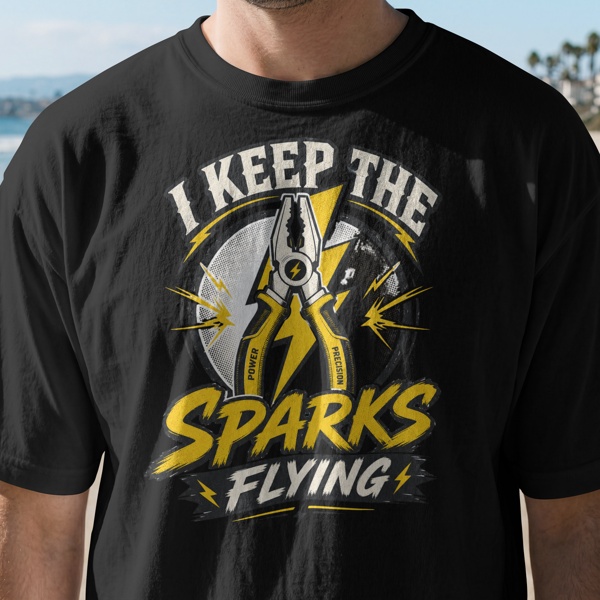 I Keep the Sparks Flying T-Shirt — Electrician Plier Tool Tee