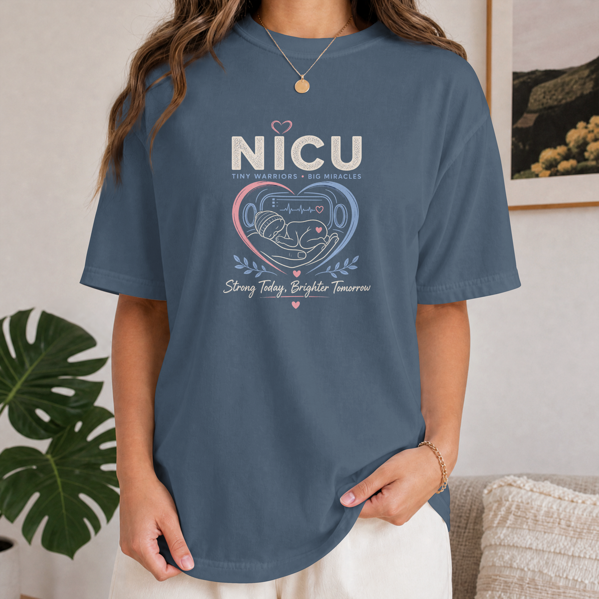 NICU Nurse Tiny Warriors Big Miracles tee, second colorway, folded listing shot