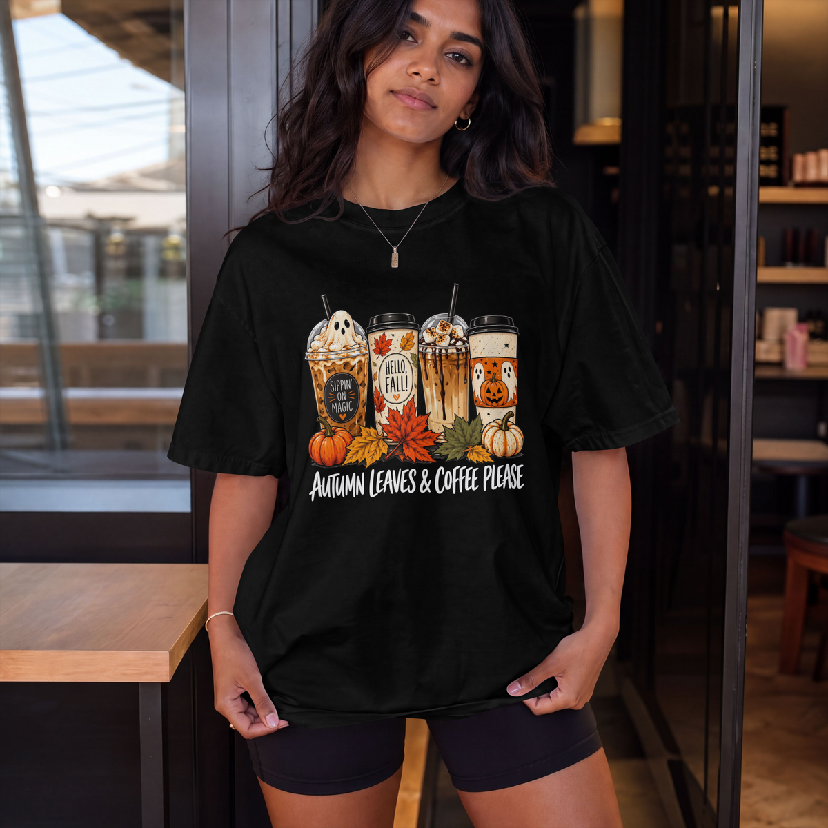 Autumn Leaves & Coffee Please Fall Coffee T-Shirt
