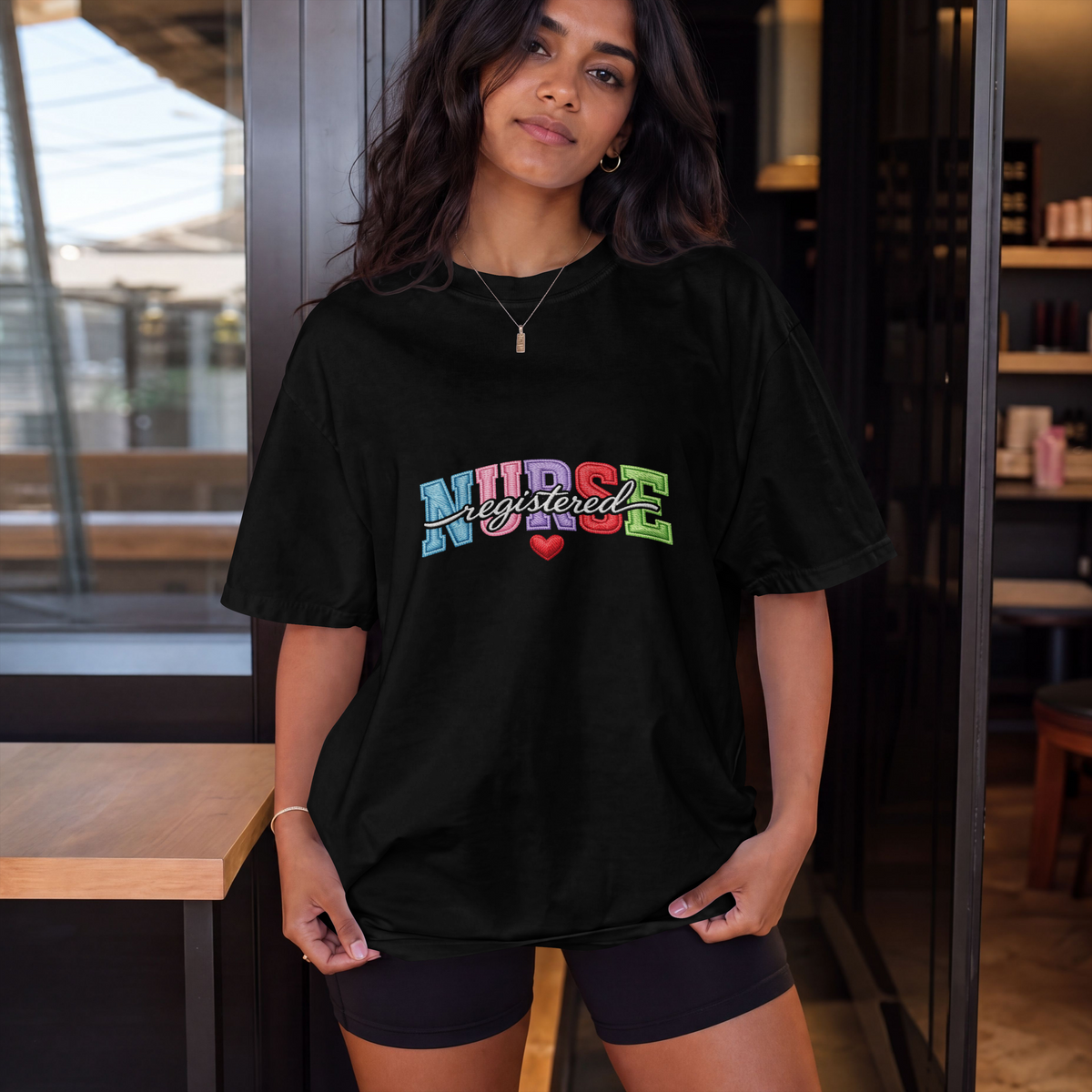 Registered Nurse Shirt – Faux Embroidered Varsity RN Tee