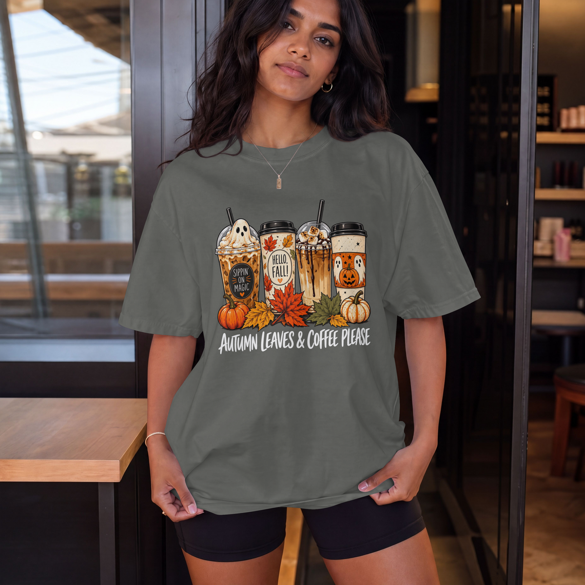 Autumn Leaves & Coffee Please Fall Coffee T-Shirt