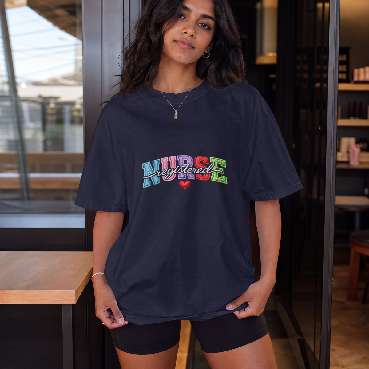 Registered Nurse Shirt – Faux Embroidered Varsity RN Tee