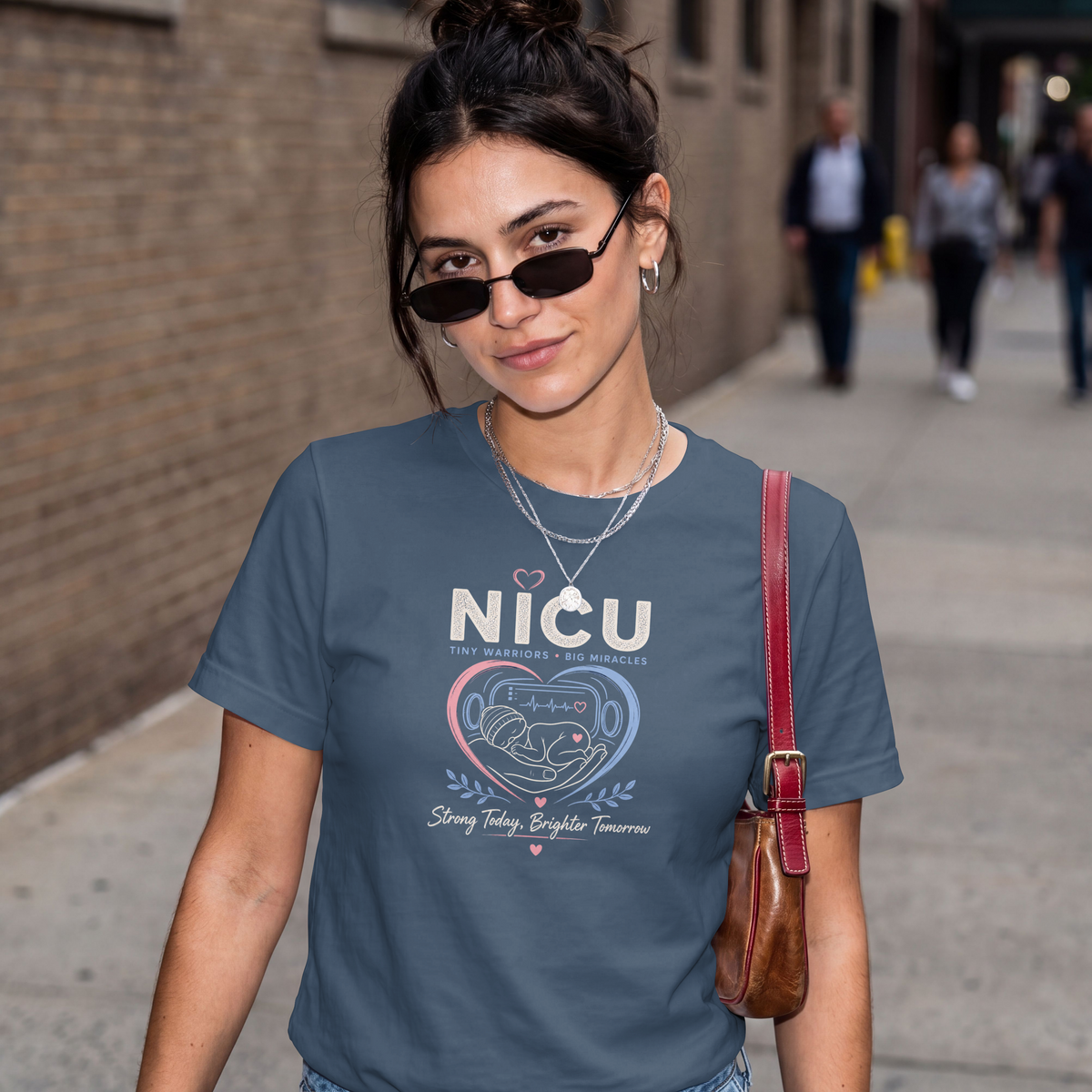 NICU Nurse Tiny Warriors Big Miracles tee, second colorway, front view
