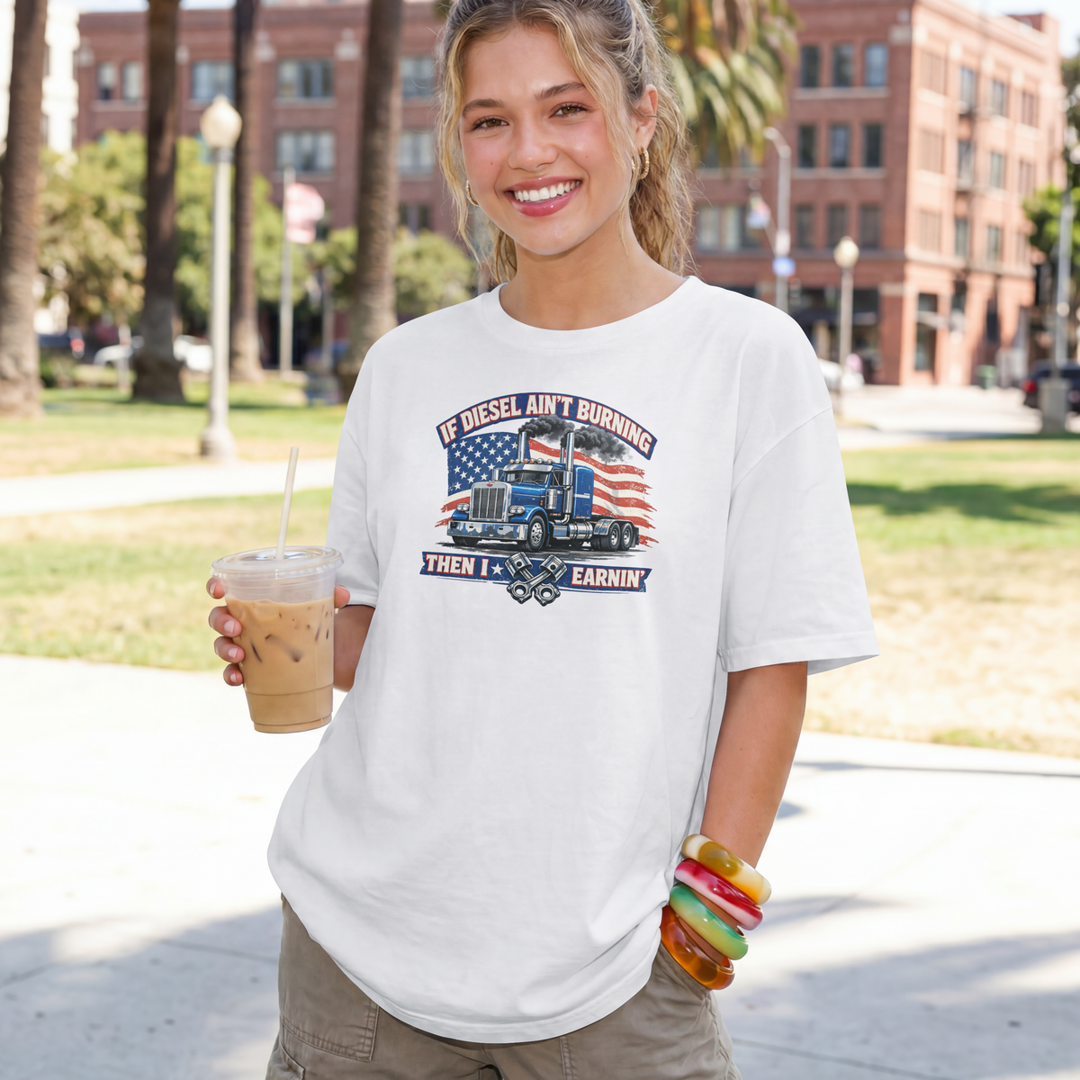 If Diesel Ain't Burning Trucker Shirt – American Flag Semi Truck Tee