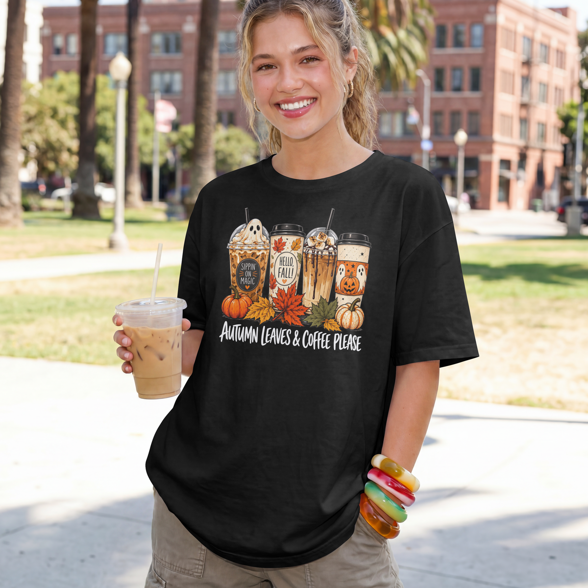 Autumn Leaves & Coffee Please Fall Coffee T-Shirt