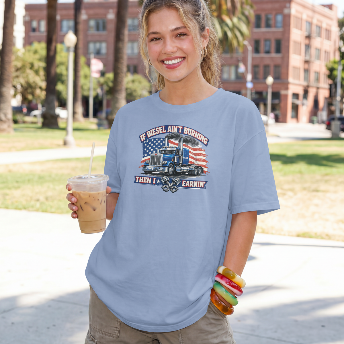 If Diesel Ain't Burning Trucker Shirt – American Flag Semi Truck Tee