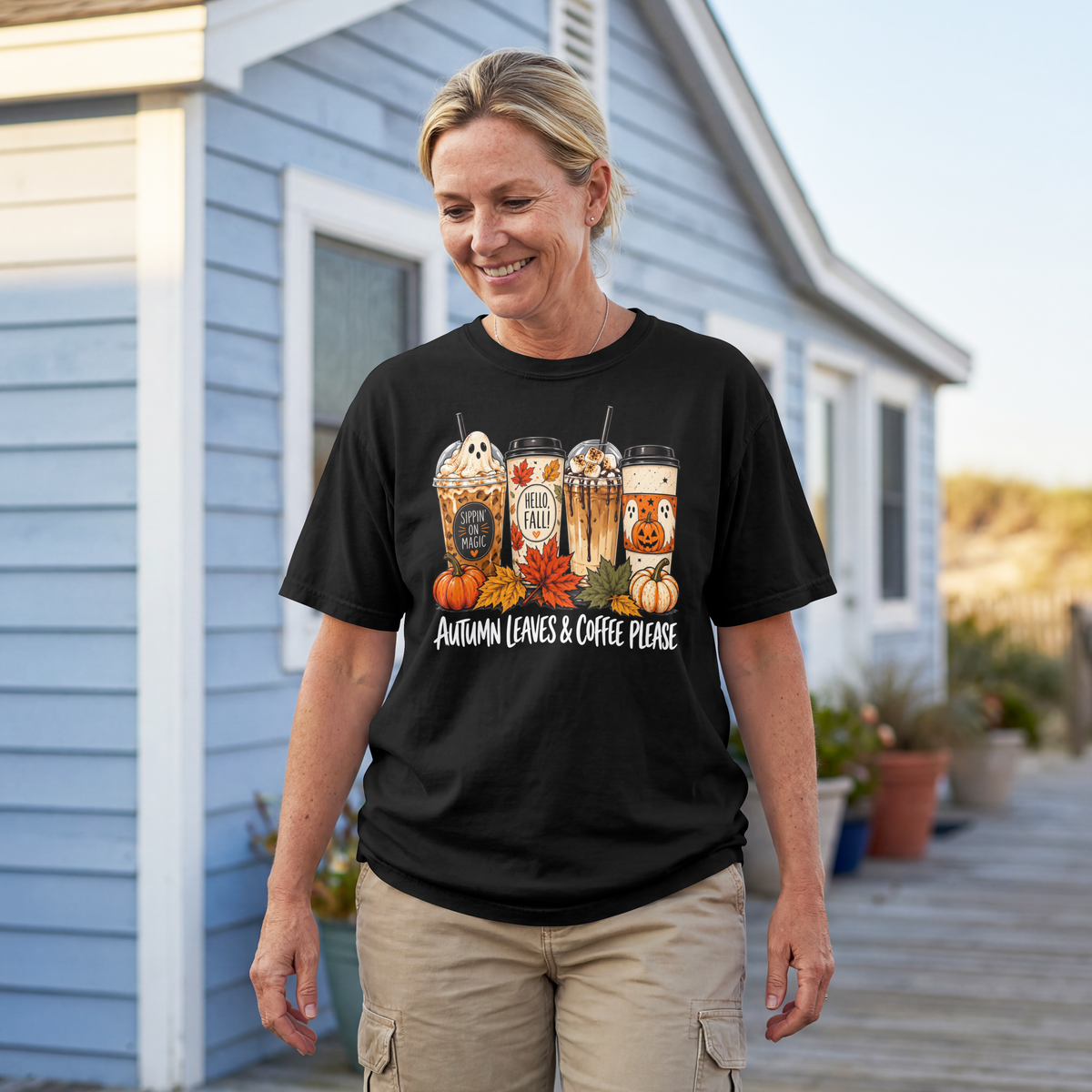 Autumn Leaves & Coffee Please Fall Coffee T-Shirt