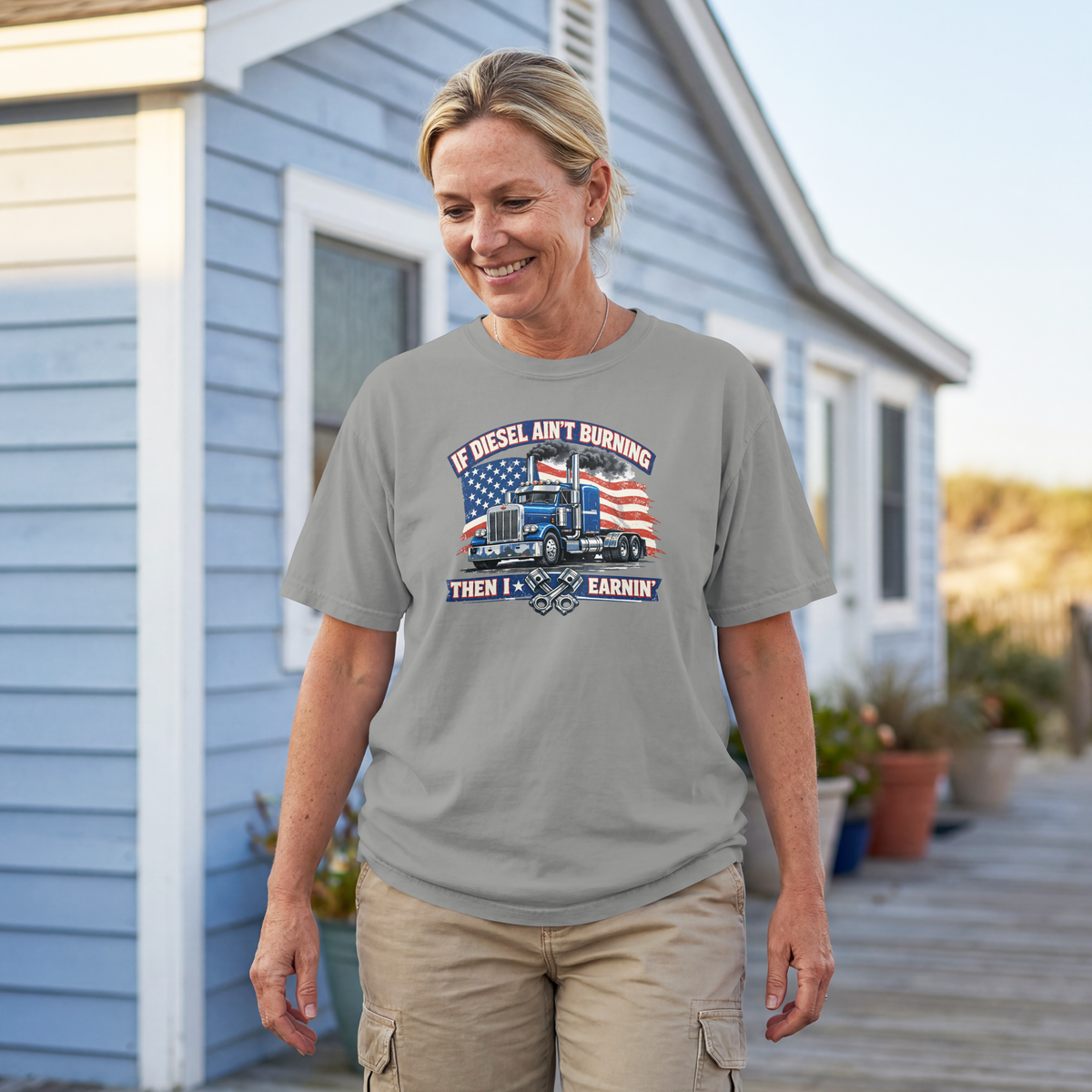 If Diesel Ain't Burning Trucker Shirt – American Flag Semi Truck Tee