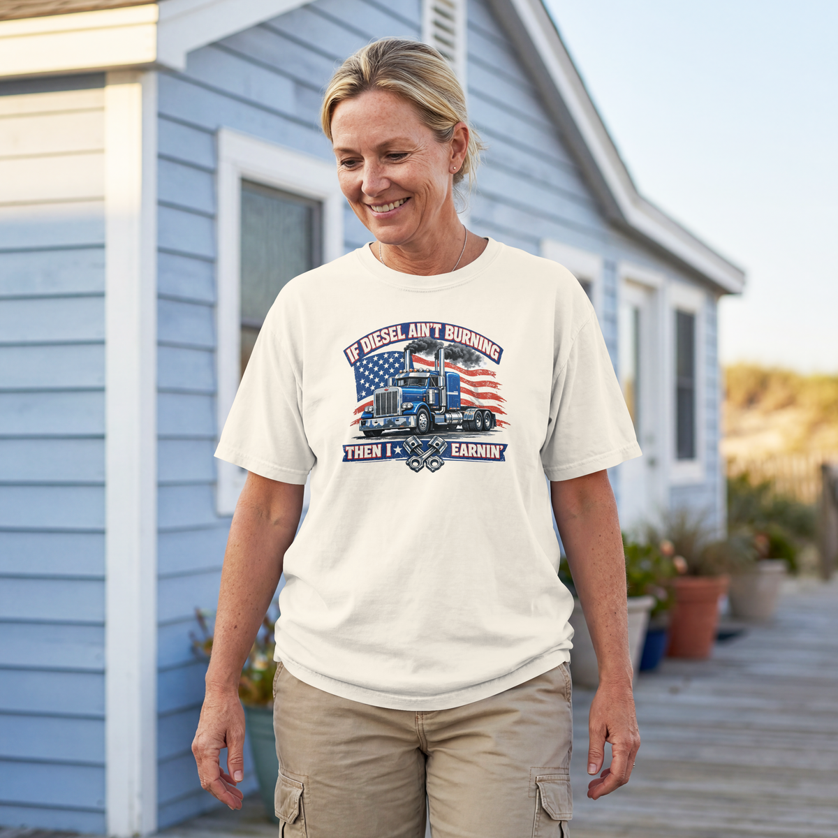 If Diesel Ain't Burning Trucker Shirt – American Flag Semi Truck Tee