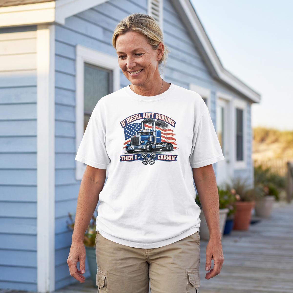 If Diesel Ain't Burning Trucker Shirt – American Flag Semi Truck Tee