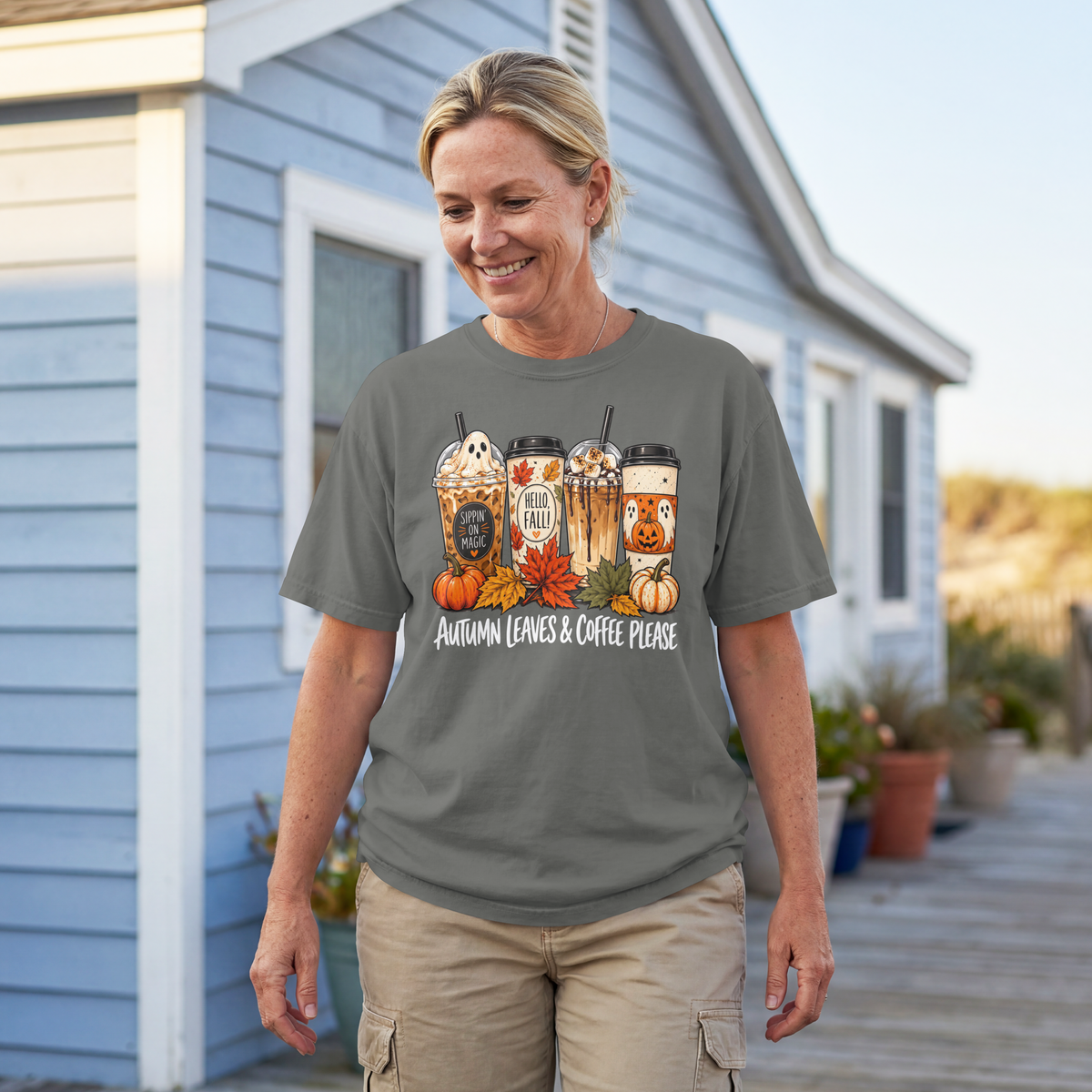 Autumn Leaves & Coffee Please Fall Coffee T-Shirt